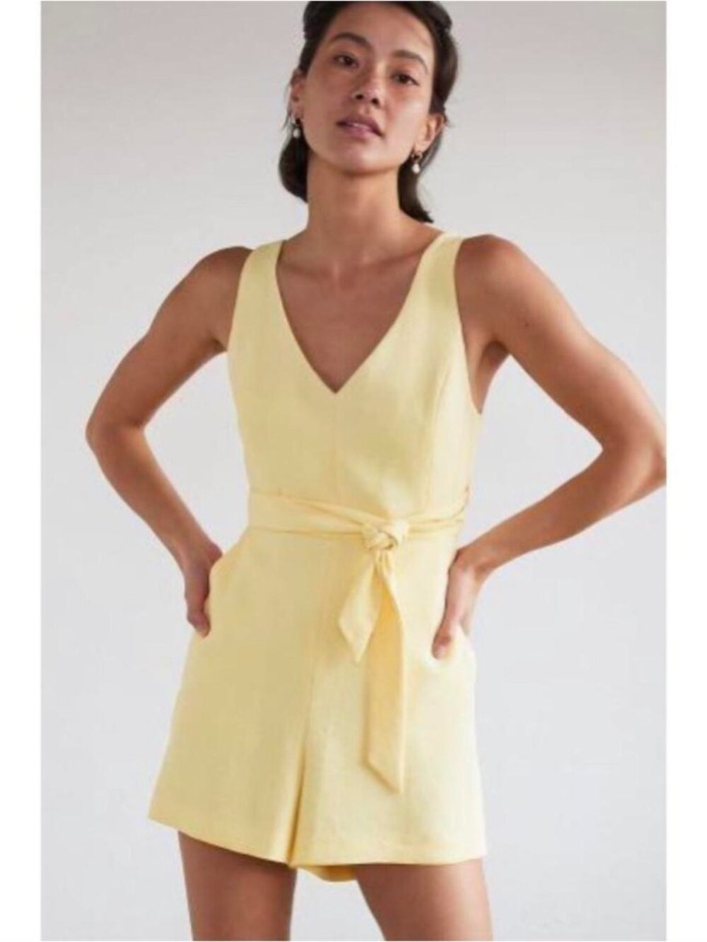 Aritzia yellow romper with tied bow